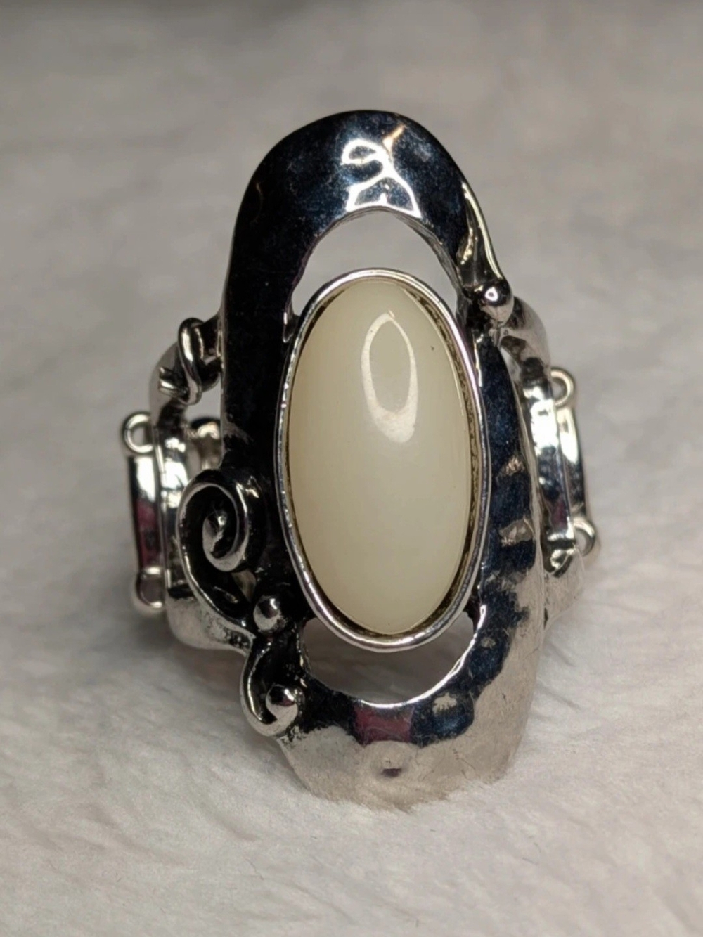 Oval Cream Stone Statement Ring